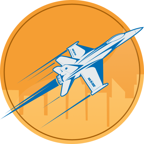 Plane flying over buildings